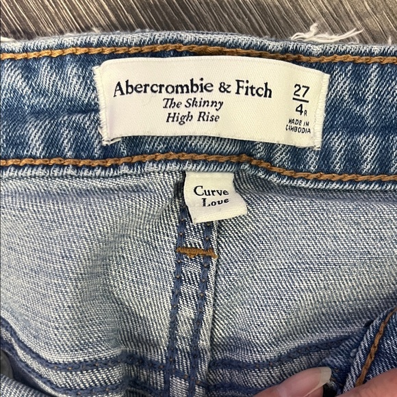Abercrombie & Fitch Curve Love 27/4 skinny high rise distressed Light Blue jeans - Picture 2 of 5